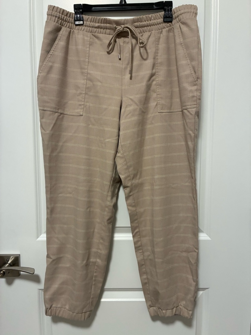 Nine West Plaid Drawstring Joggers - Light Taupe